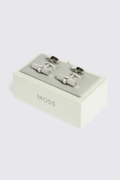 Silver Barrel Textured Cufflinks