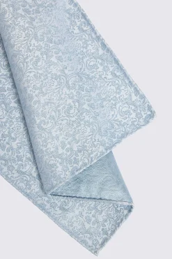 Silver Blue Floral Swirl Silk Pocket Square