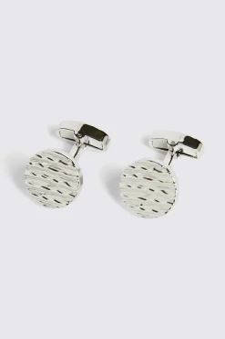 Silver Textured Round Cufflinks