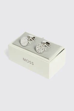 Silver Textured Round Cufflinks