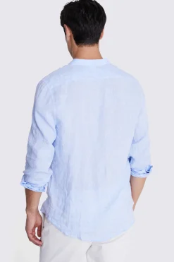 Sky Linen Grandad Collar Shirt