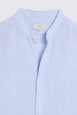 Sky Linen Grandad Collar Shirt