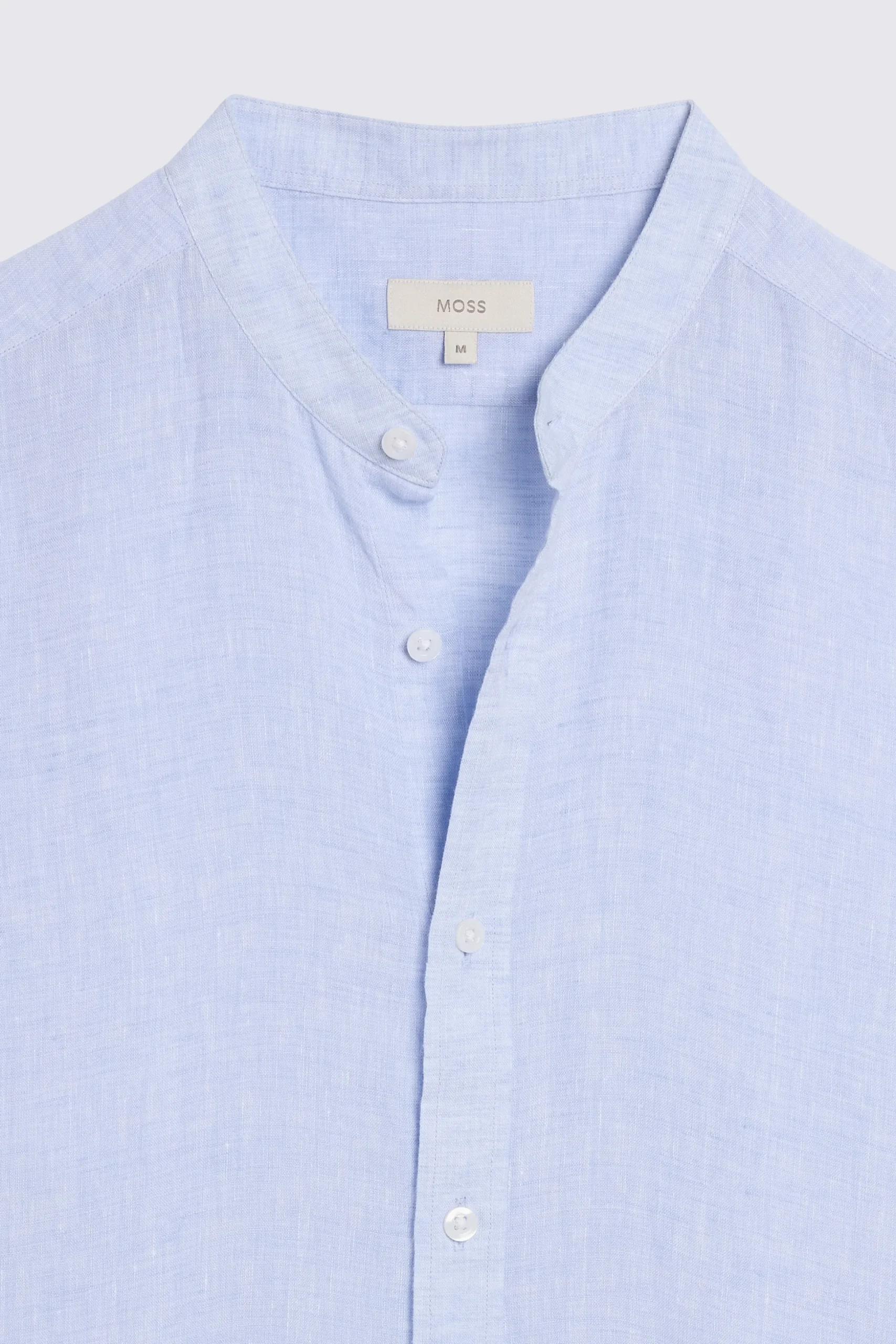 Sky Linen Grandad Collar Shirt