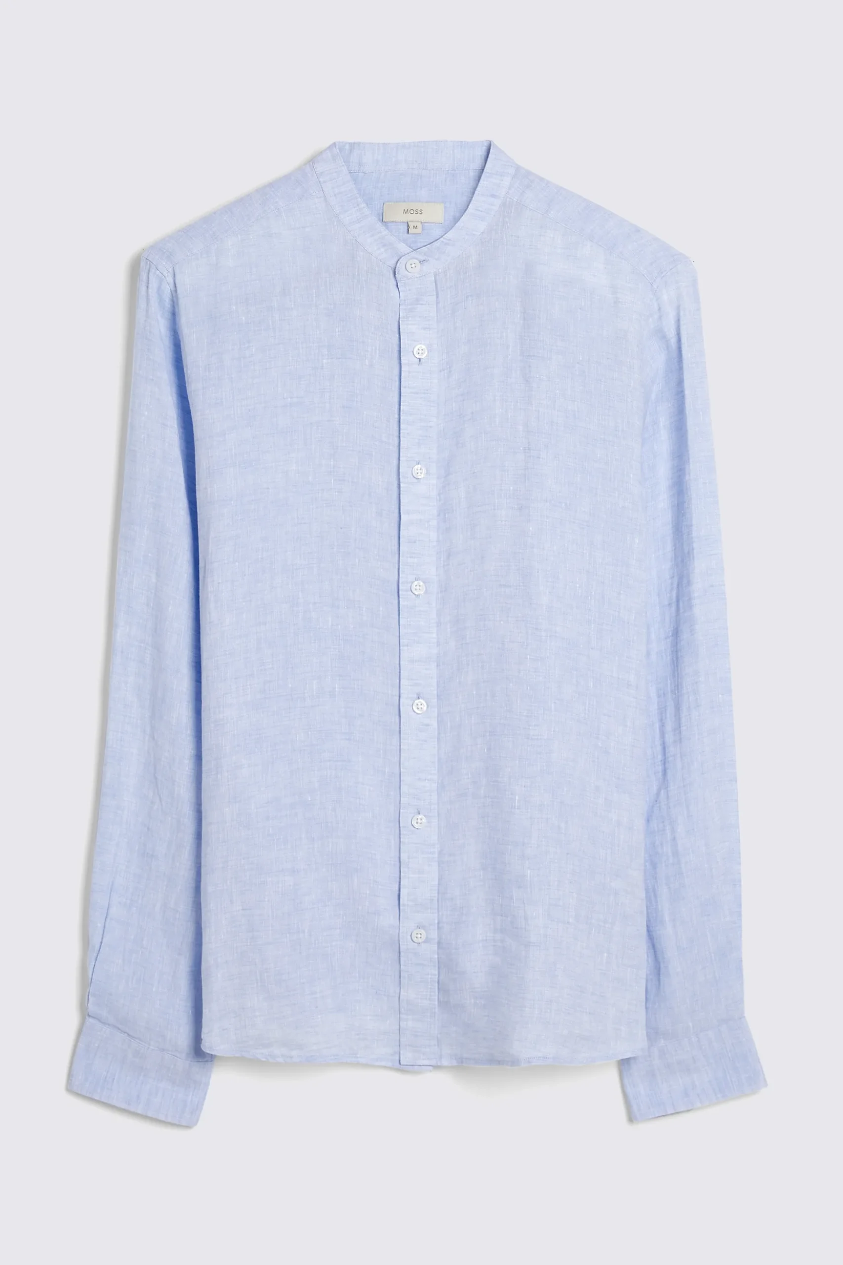 Sky Linen Grandad Collar Shirt