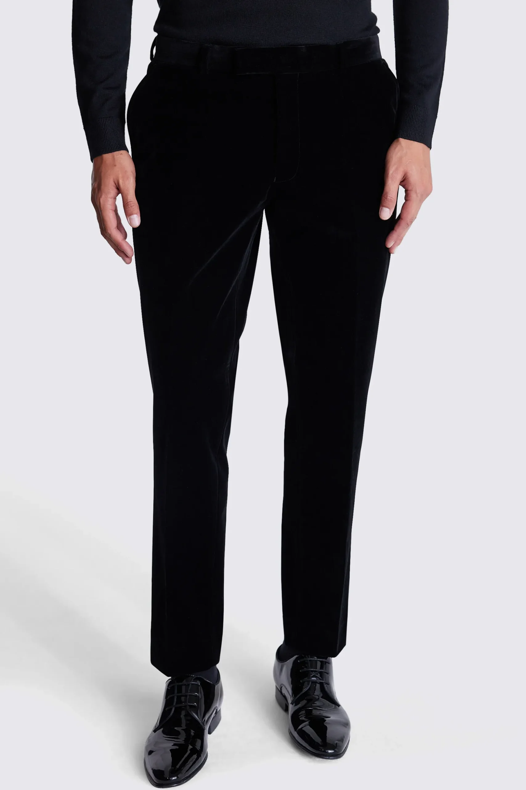 Slim Fit Black Velvet Dress Trousers