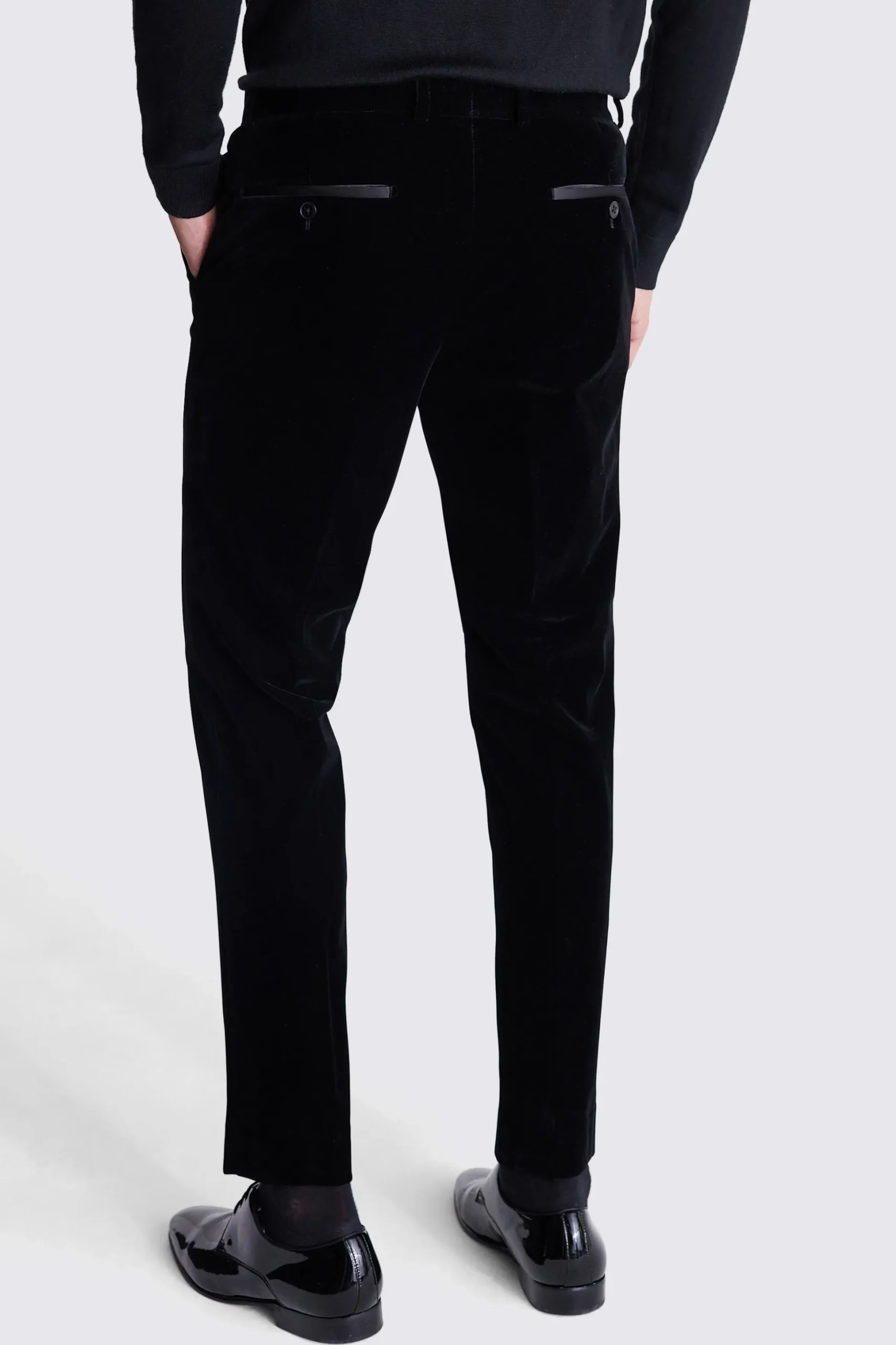 Slim Fit Black Velvet Dress Trousers
