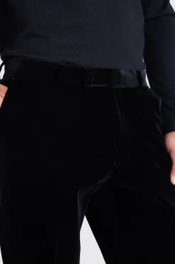 Slim Fit Black Velvet Dress Trousers