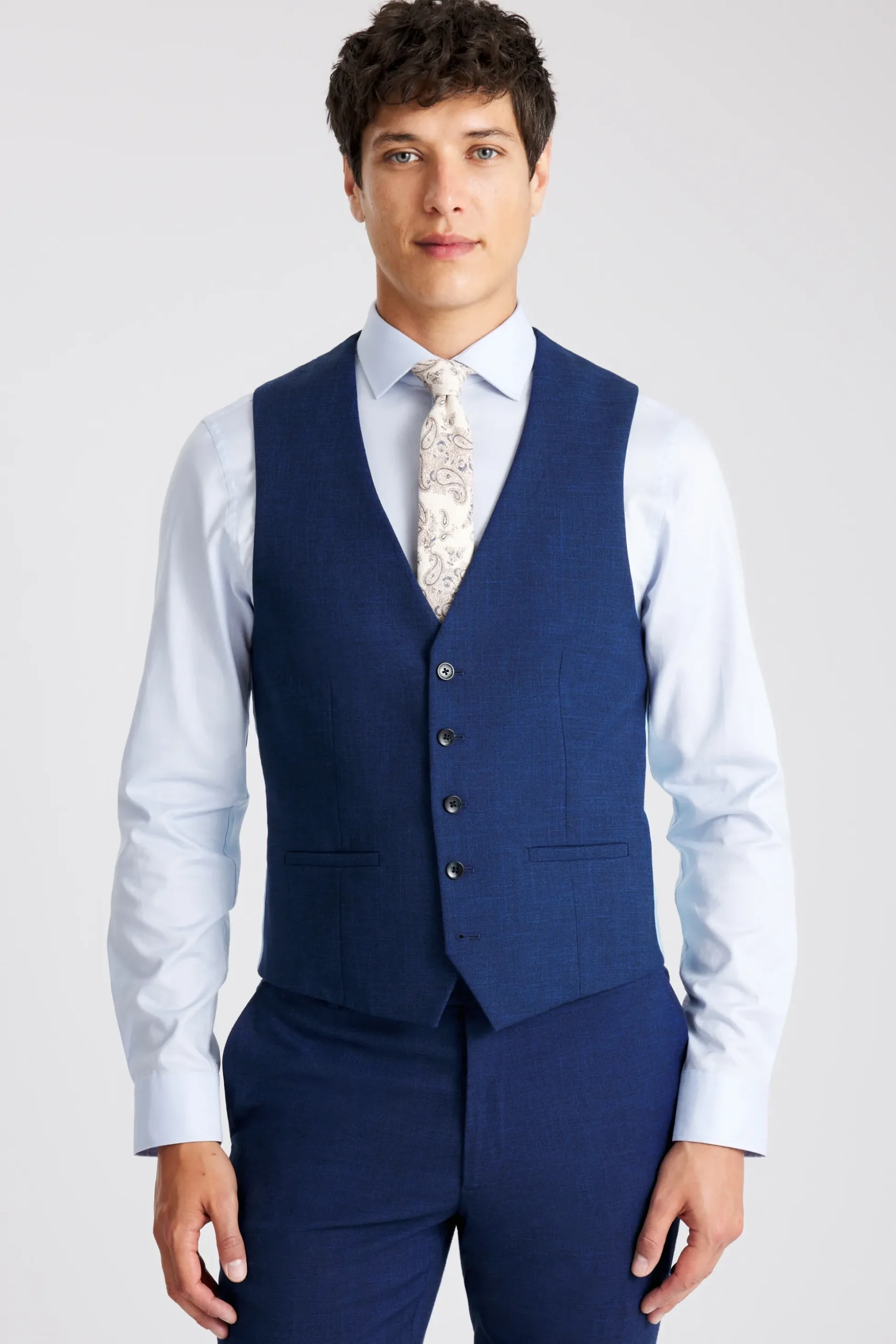 Slim Fit Blue Slub Waistcoat