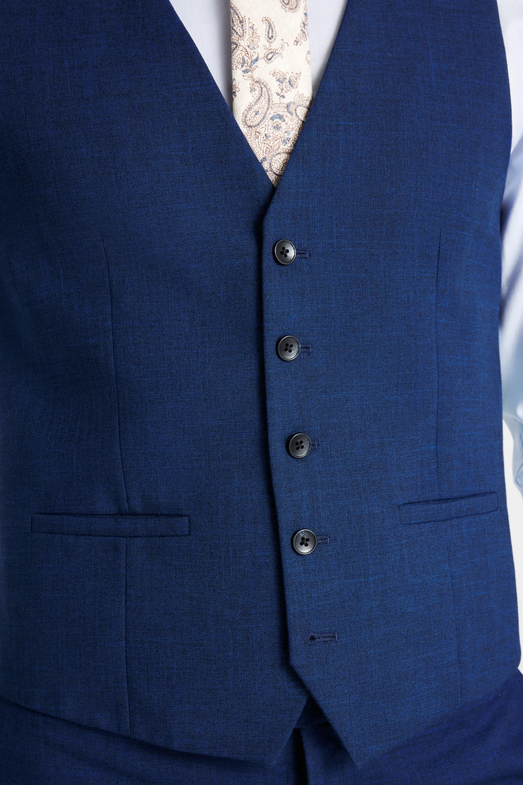 Slim Fit Blue Slub Waistcoat