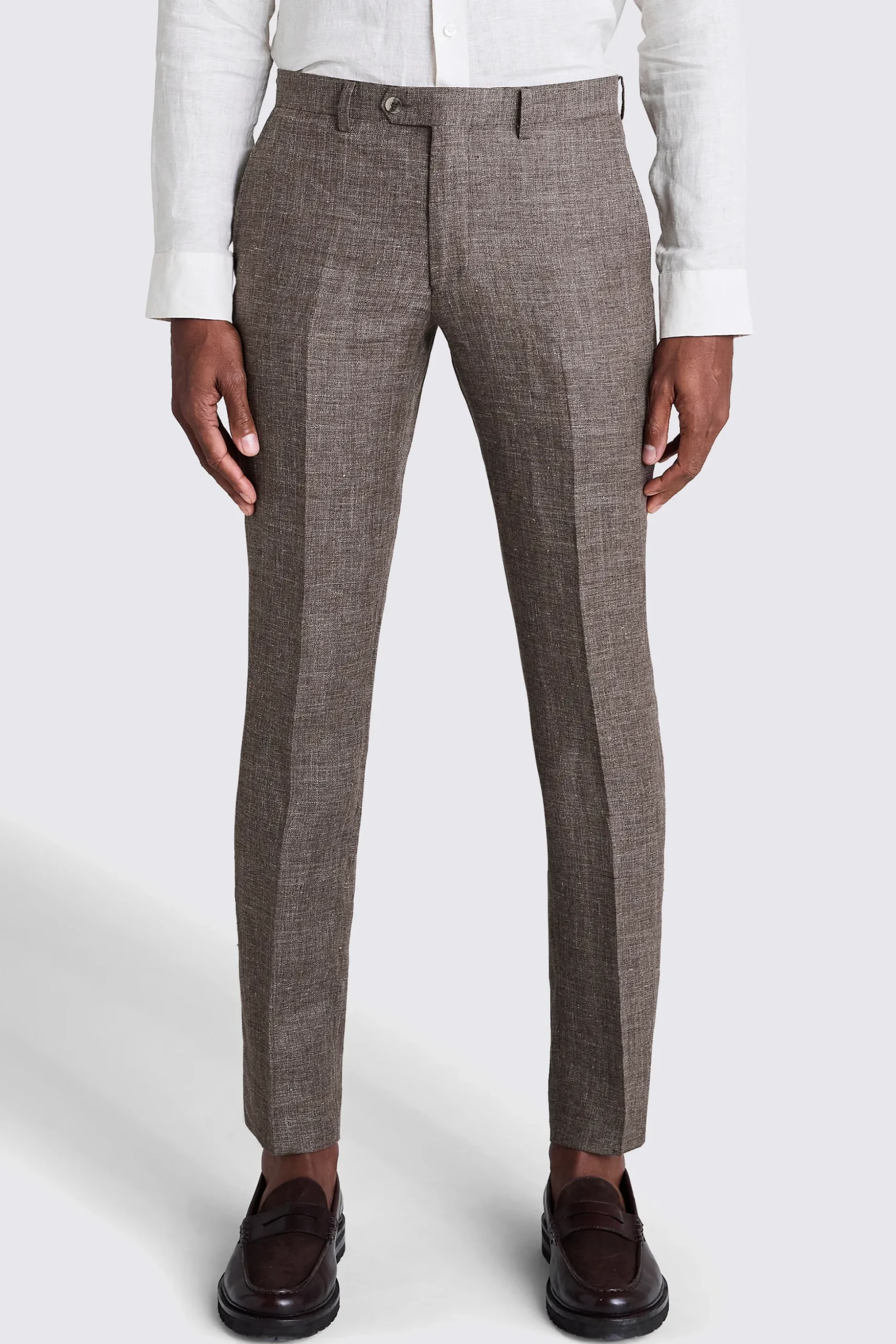 Slim Fit Brown Linen Trousers