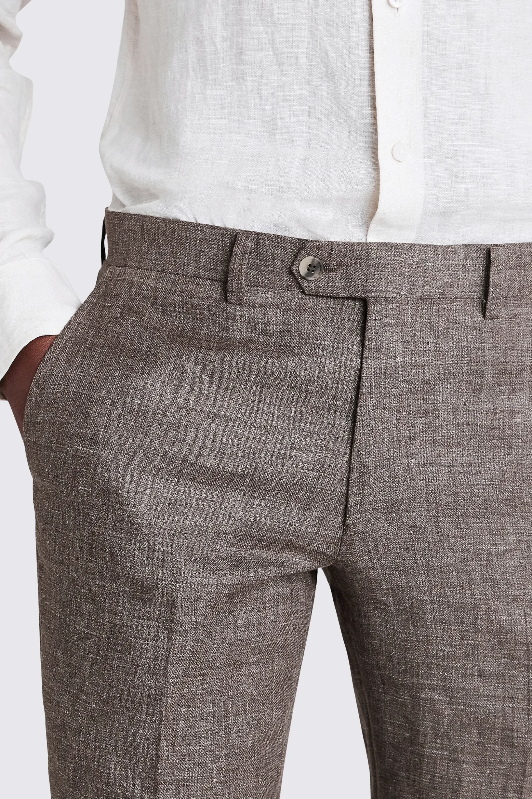 Slim Fit Brown Linen Trousers