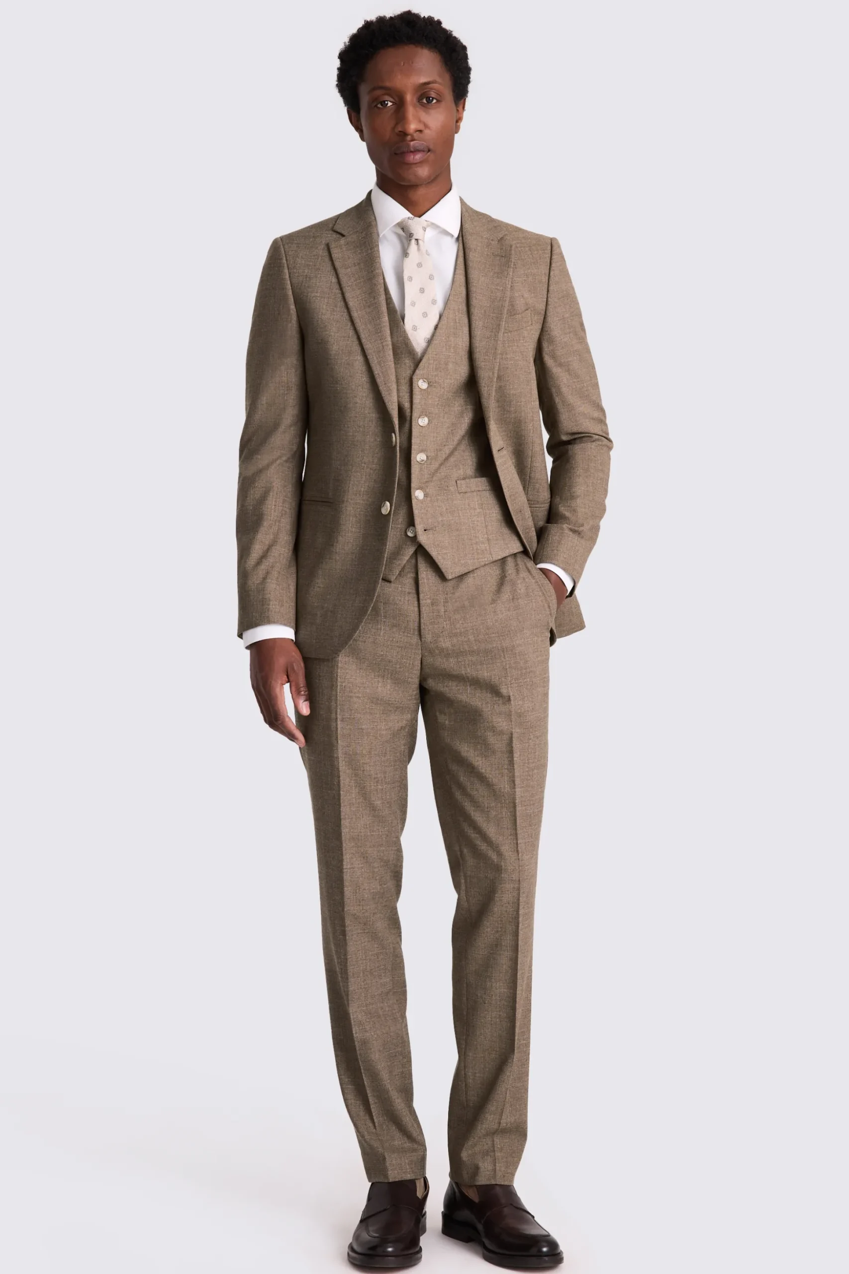 Slim Fit Brown Slub Suit