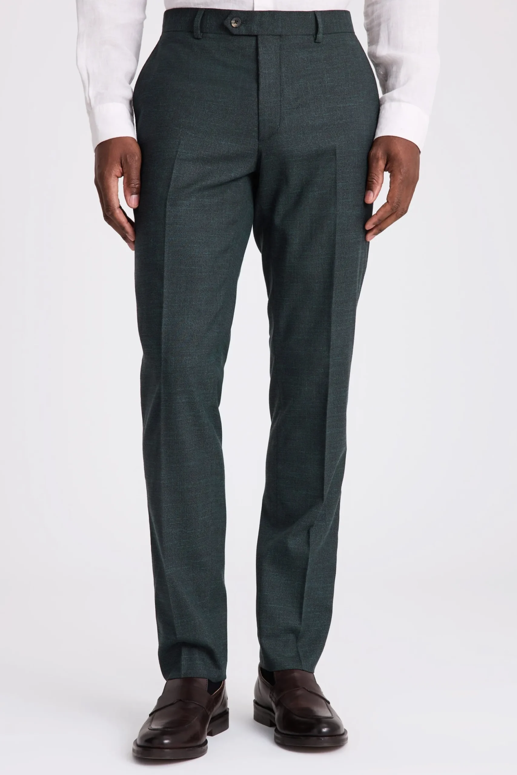 Slim Fit Dark Green Puppytooth Trousers