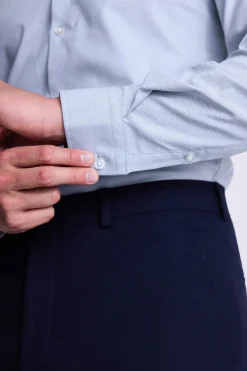 Slim Fit Mid Blue Dobby Stretch Shirt