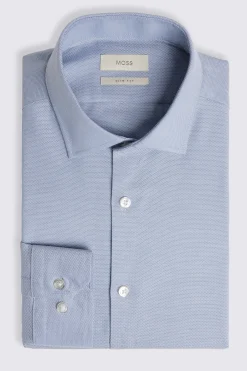 Slim Fit Mid Blue Dobby Stretch Shirt