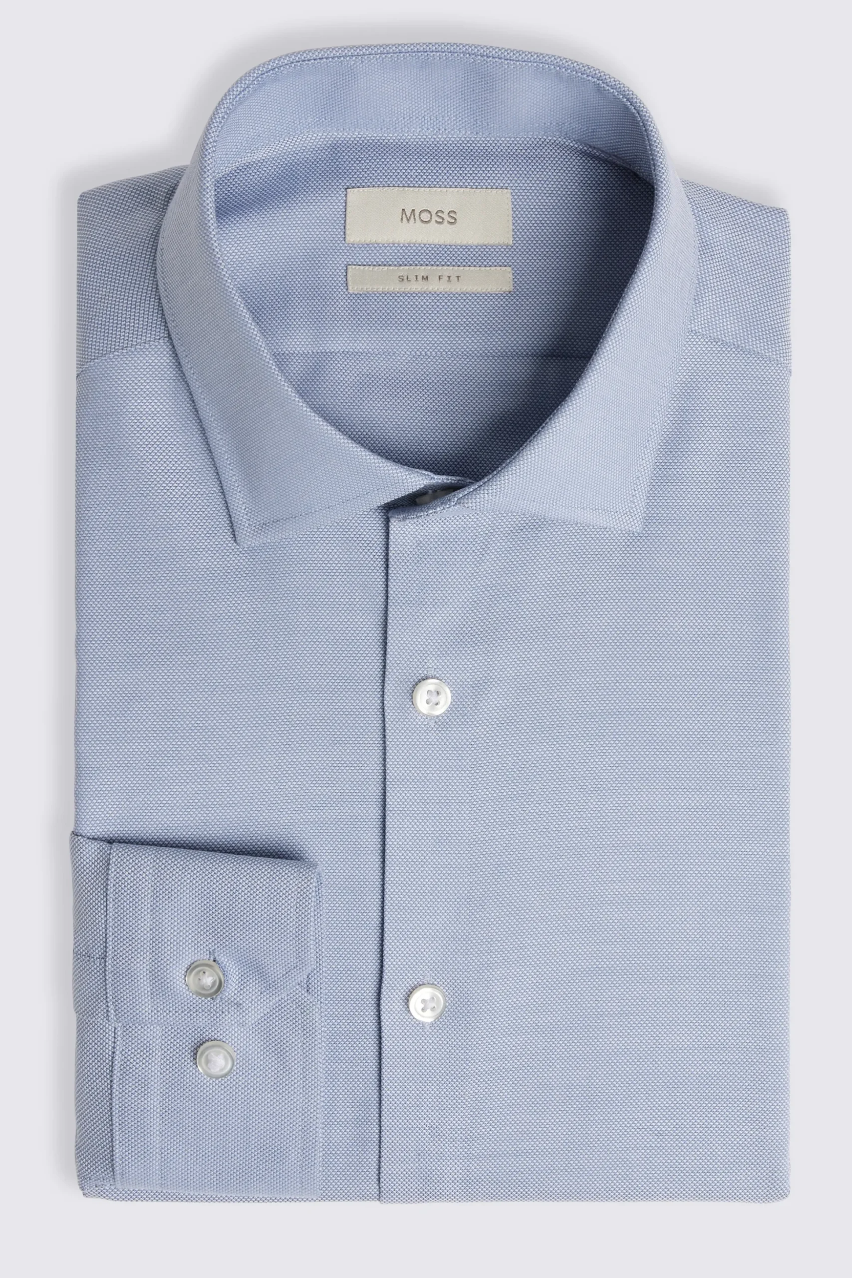 Slim Fit Mid Blue Dobby Stretch Shirt