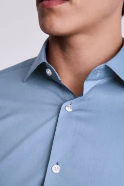 Slim Fit Mid Blue Stretch Shirt