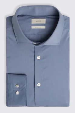 Slim Fit Mid Blue Stretch Shirt