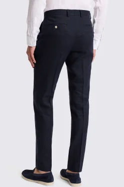 Slim Fit Navy Matte Linen Trousers