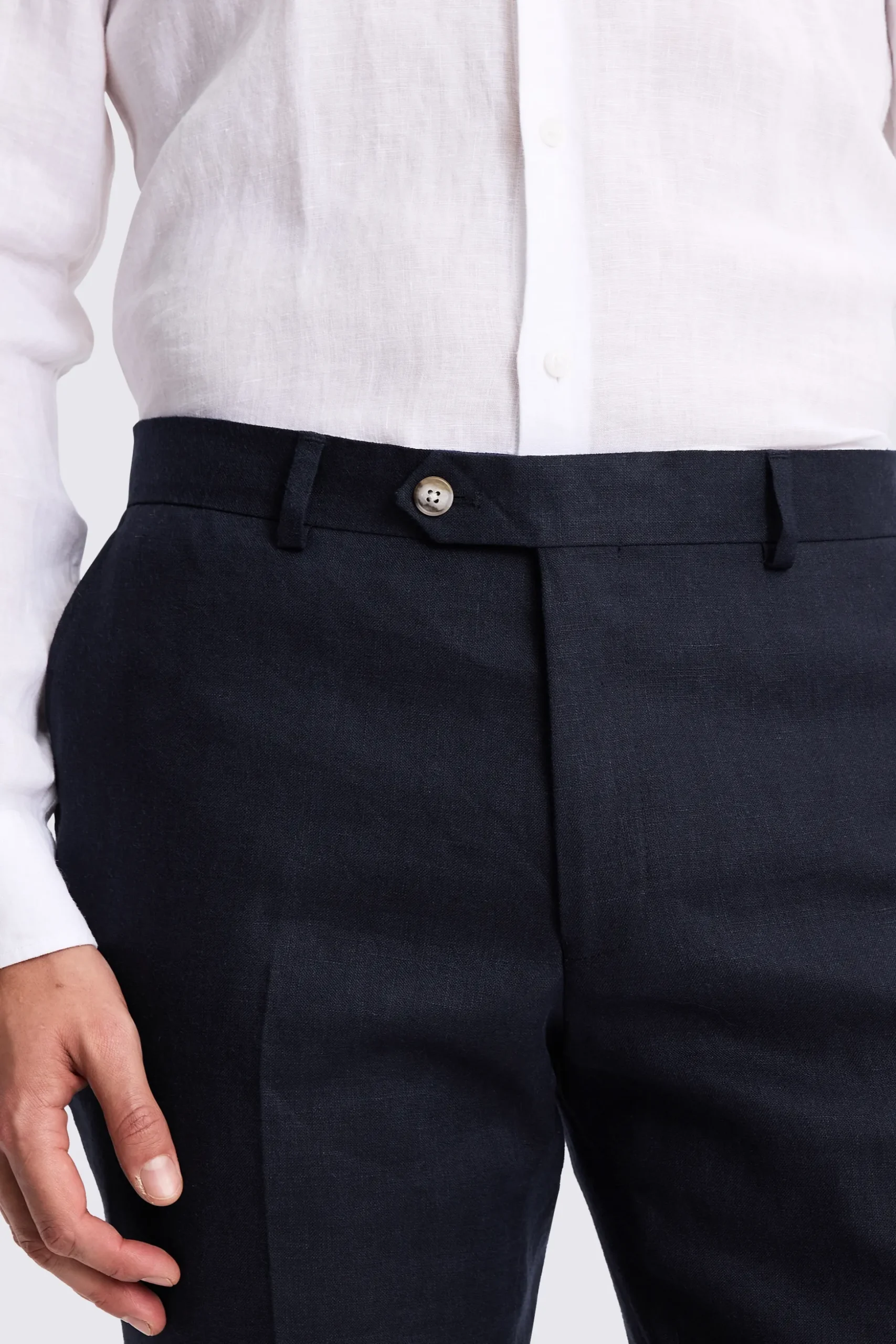 Slim Fit Navy Matte Linen Trousers
