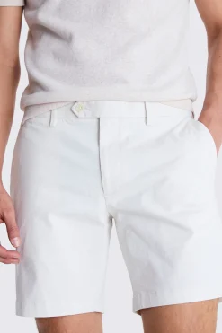 Slim Fit Off White Stretch Chino Shorts