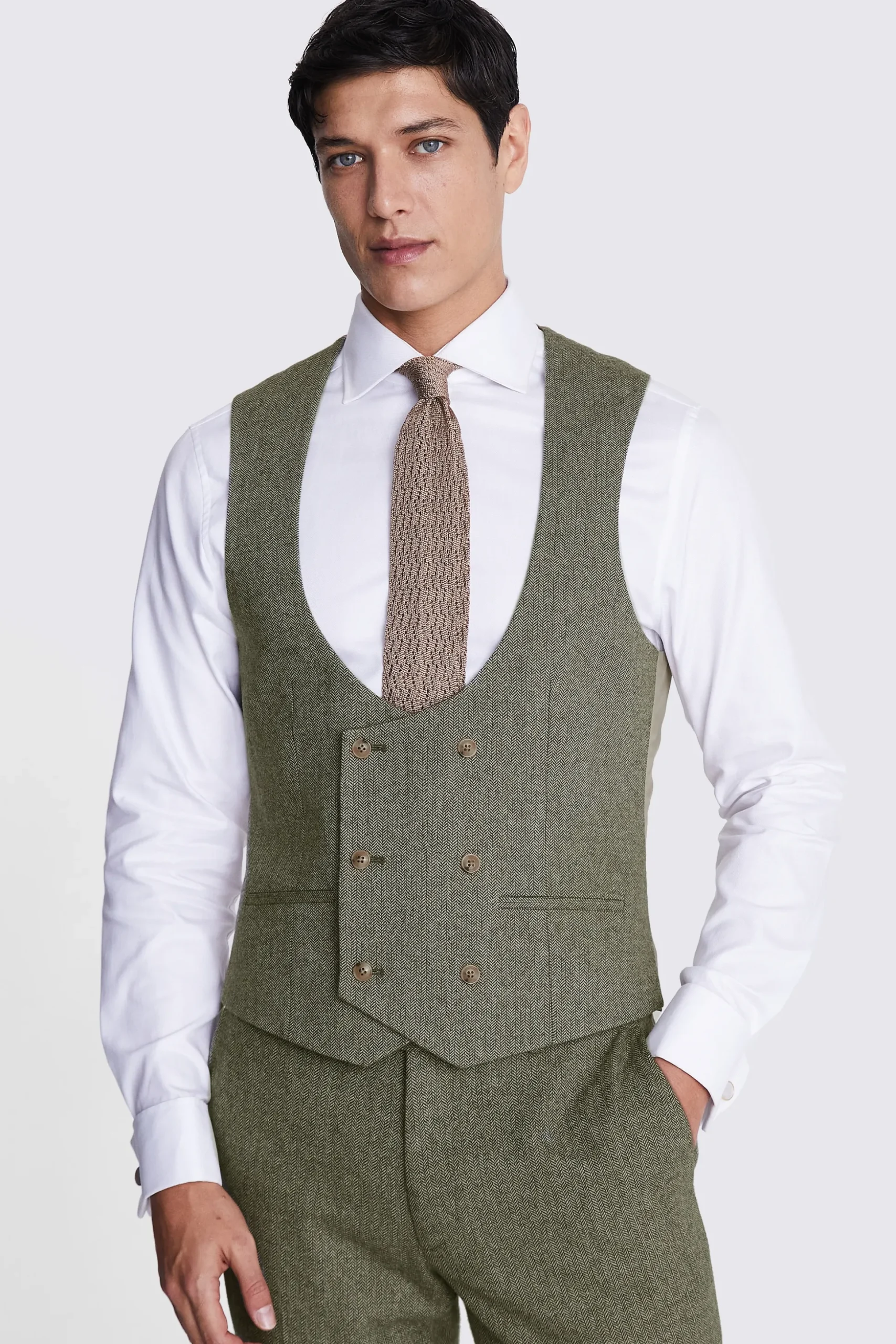 Slim Fit Sage Herringbone Tweed Suit