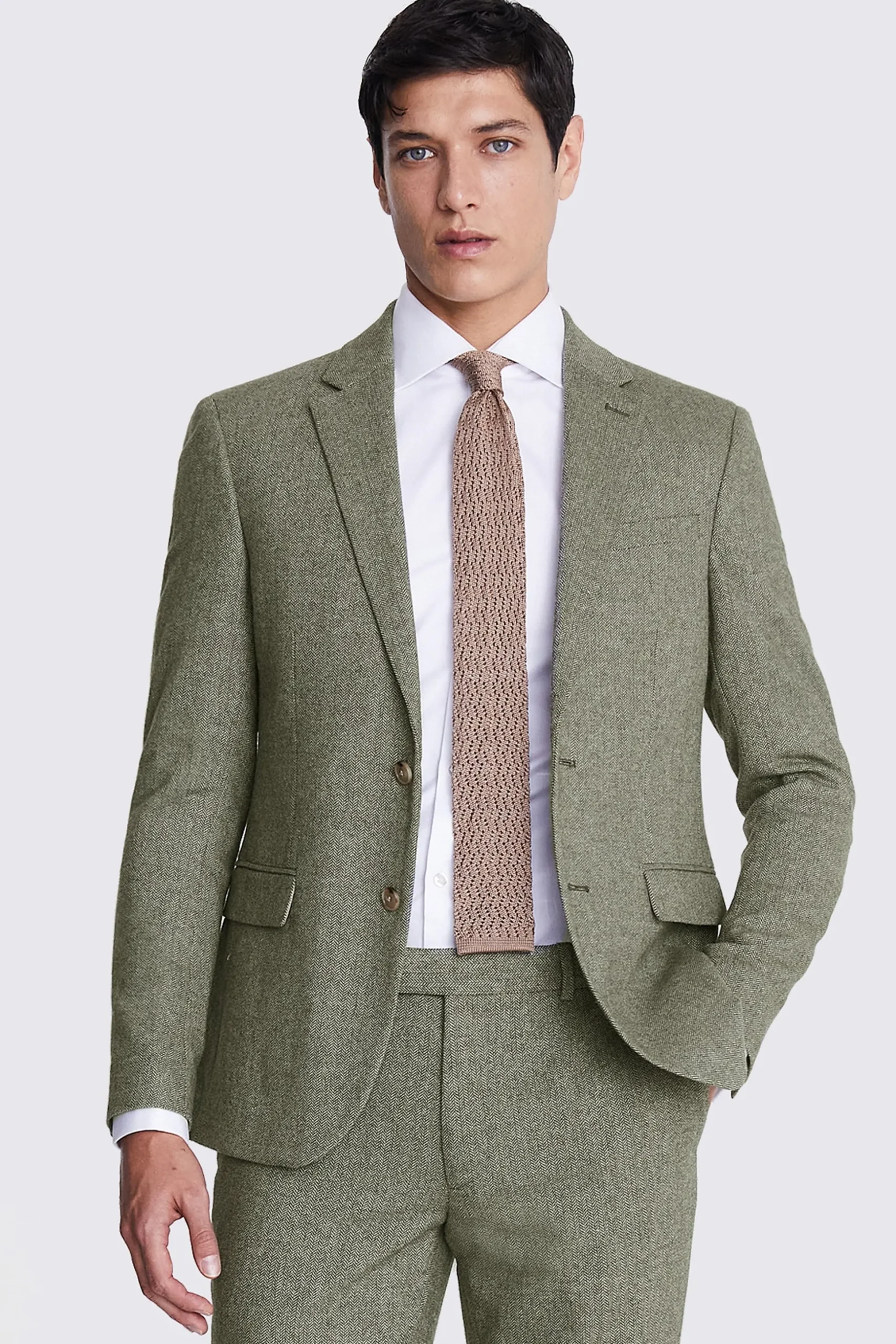Slim Fit Sage Herringbone Tweed Suit