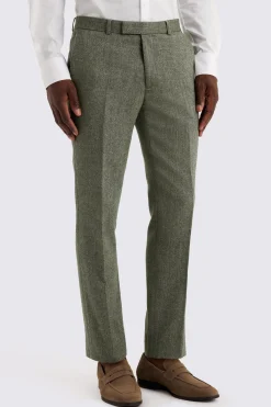Slim Fit Sage Herringbone Trousers