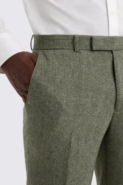 Slim Fit Sage Herringbone Trousers