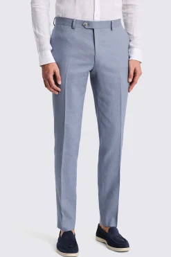 Slim Fit Steel Blue Matte Linen Trousers