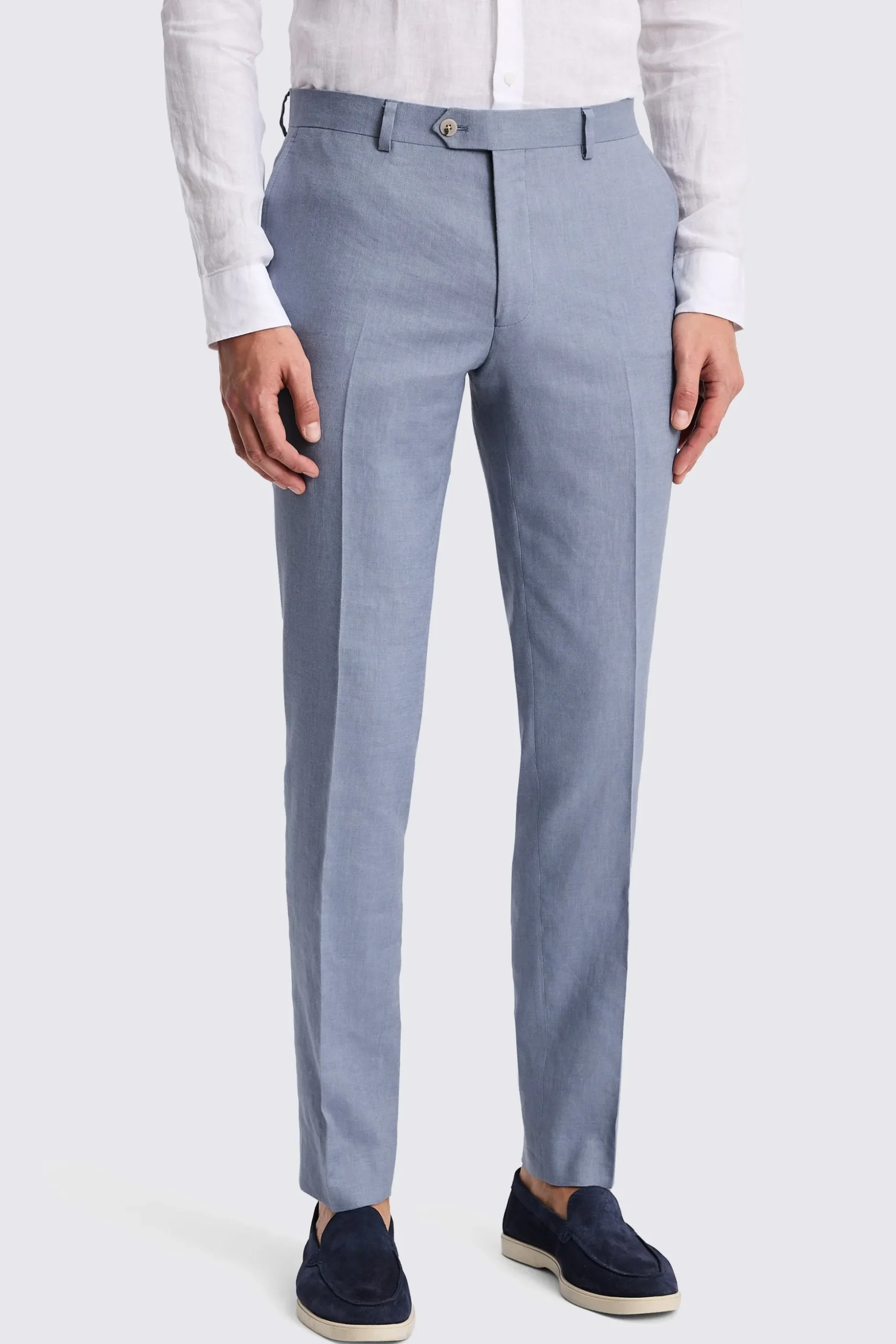 Slim Fit Steel Blue Matte Linen Trousers