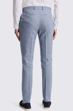 Slim Fit Steel Blue Matte Linen Trousers