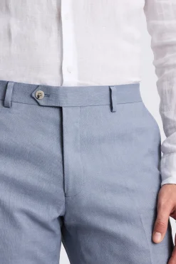 Slim Fit Steel Blue Matte Linen Trousers