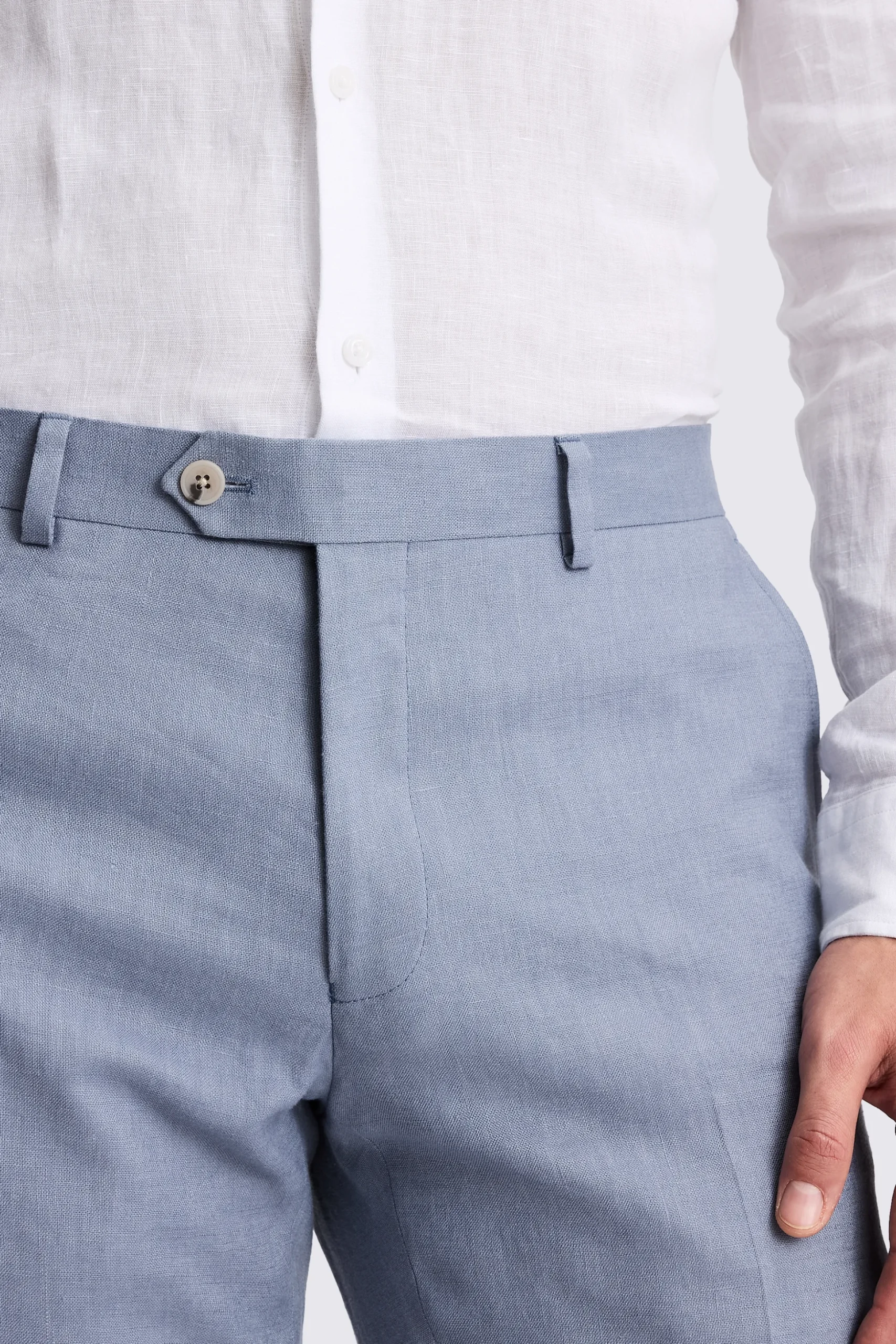Slim Fit Steel Blue Matte Linen Trousers