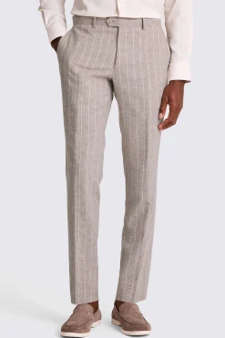 Slim Fit Taupe Stripe Trousers