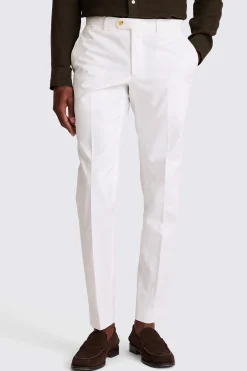 Slim Fit White Cotton Tailored Trousers