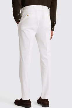 Slim Fit White Cotton Tailored Trousers