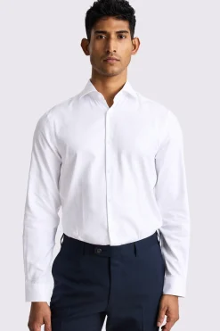 Slim Fit White Herringbone Shirt