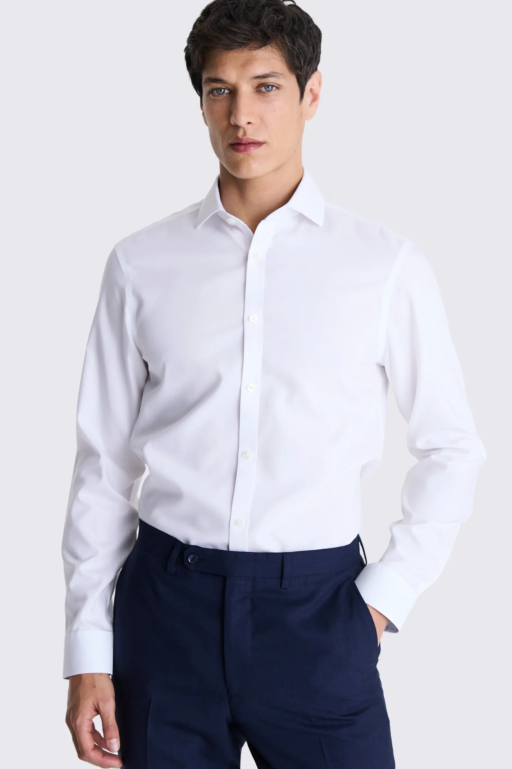 Slim Fit White Pinpoint Oxford Contrast Non Iron Shirt