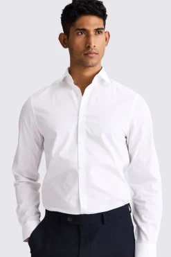 Slim White Stretch Print Contrast Shirt