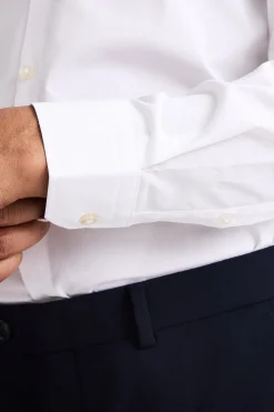 Slim White Stretch Print Contrast Shirt