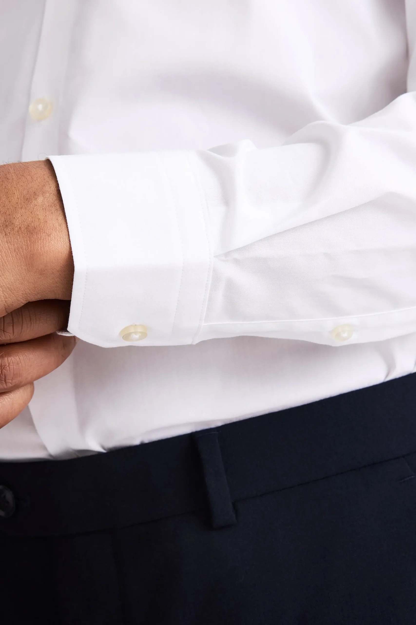 Slim White Stretch Print Contrast Shirt