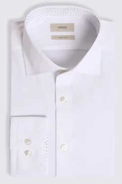 Slim White Stretch Print Contrast Shirt