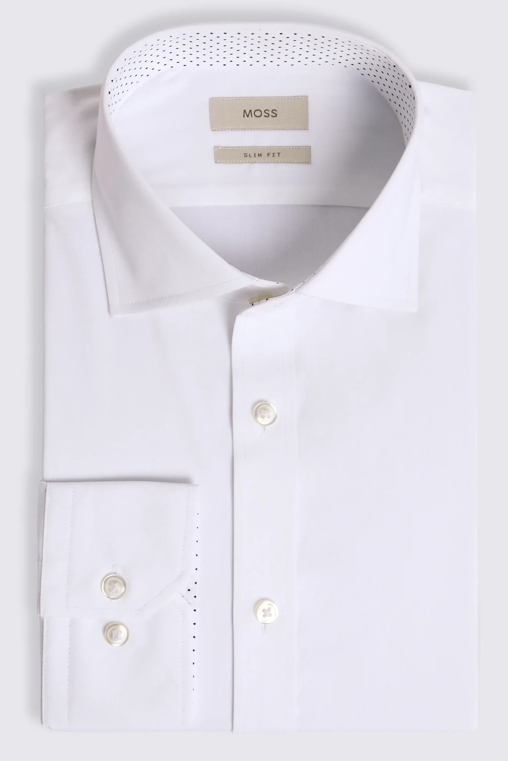 Slim White Stretch Print Contrast Shirt