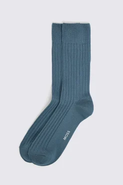 Steel Blue Fine Ribbed Socks