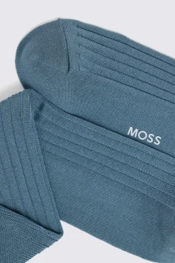 Steel Blue Fine Ribbed Socks