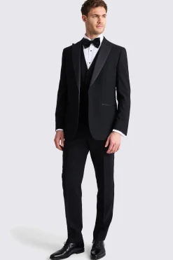 Tailored Fit Black Peak Lapel Wool Tuxedo Jacket