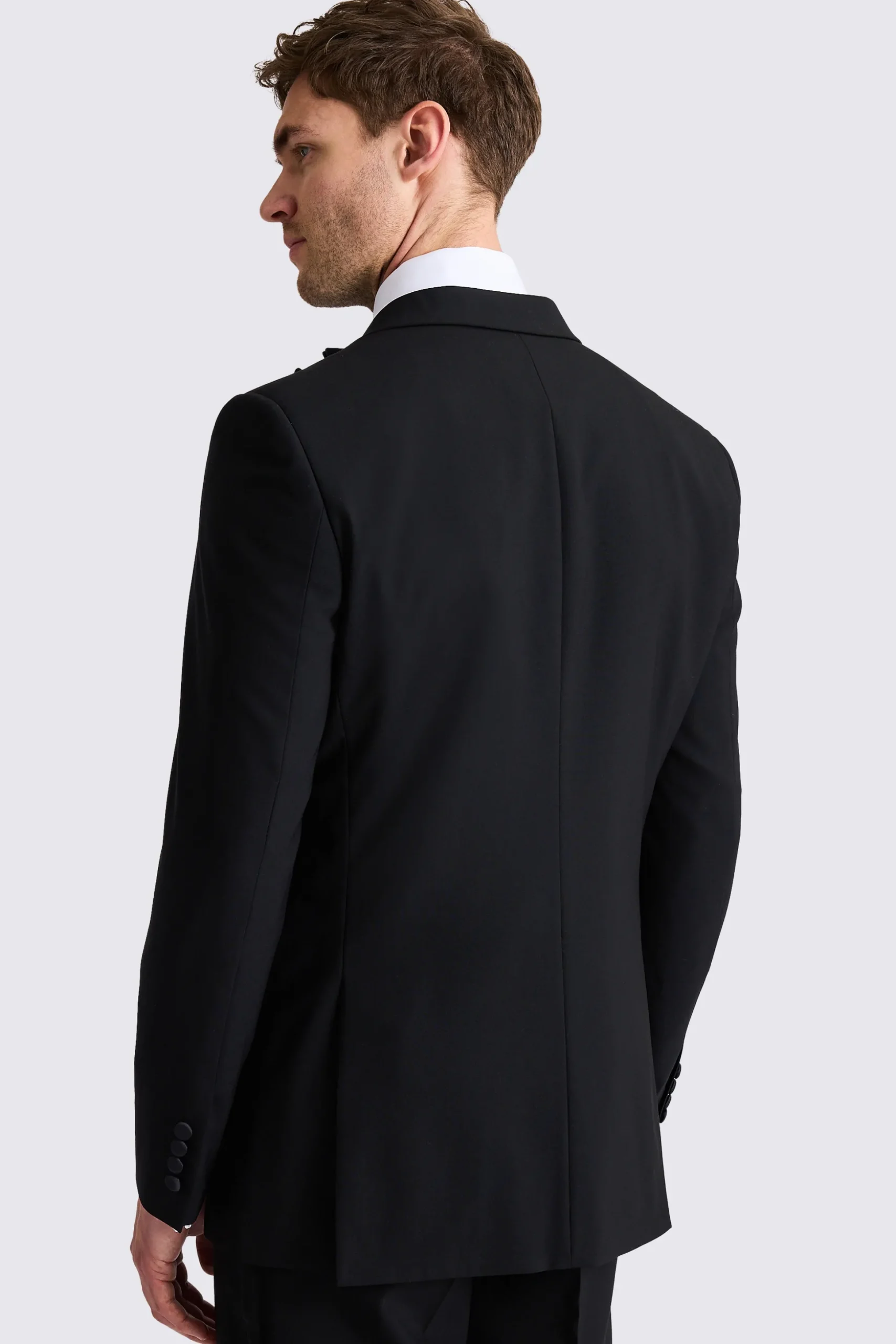 Tailored Fit Black Peak Lapel Wool Tuxedo Jacket