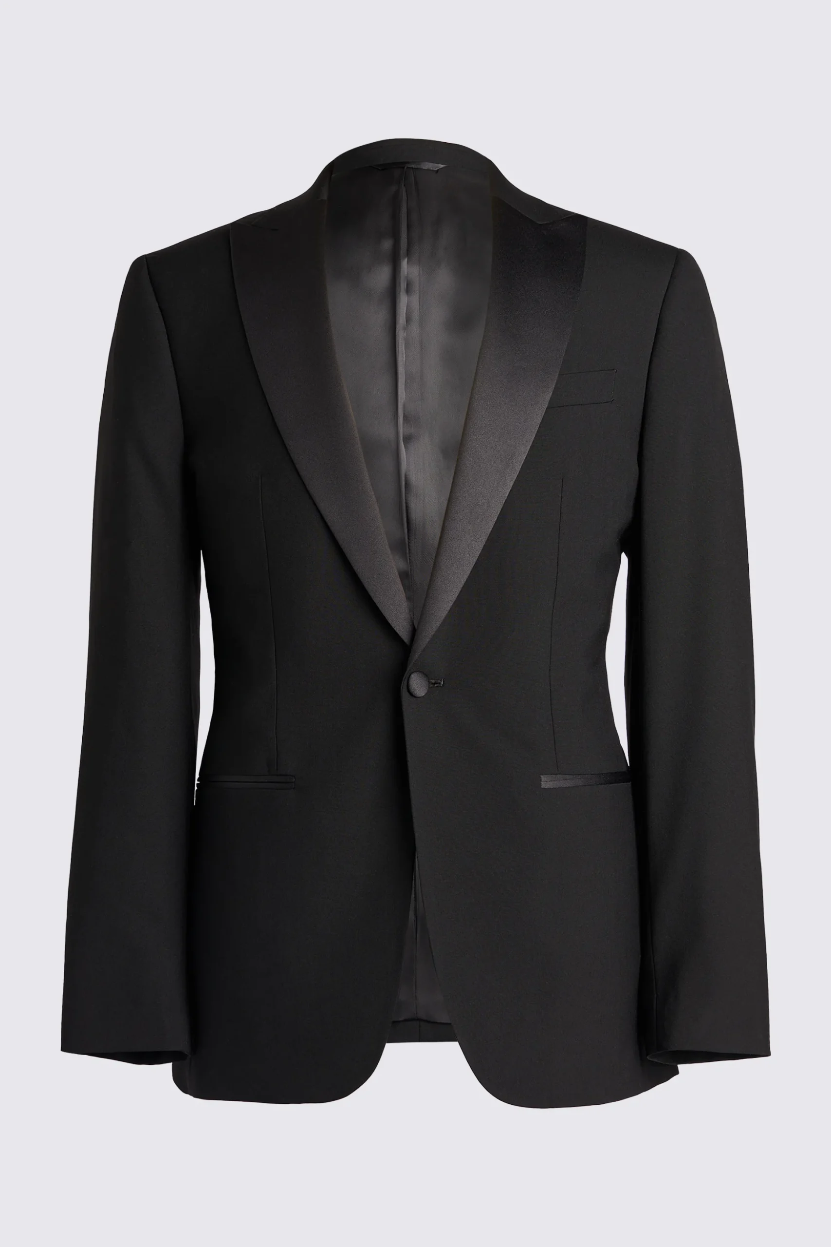 Tailored Fit Black Peak Lapel Wool Tuxedo Jacket
