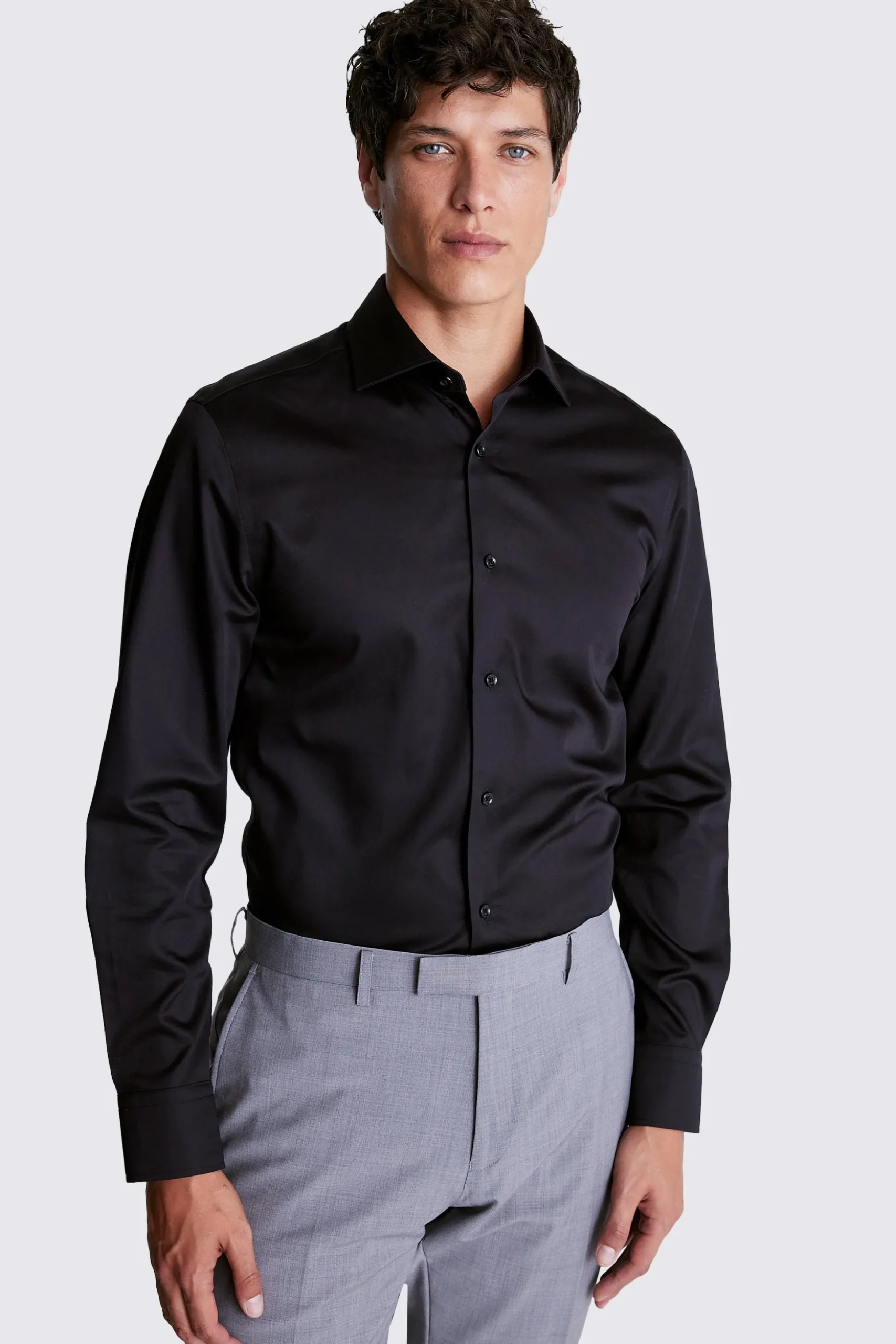 Tailored Fit Black Sateen Shirt